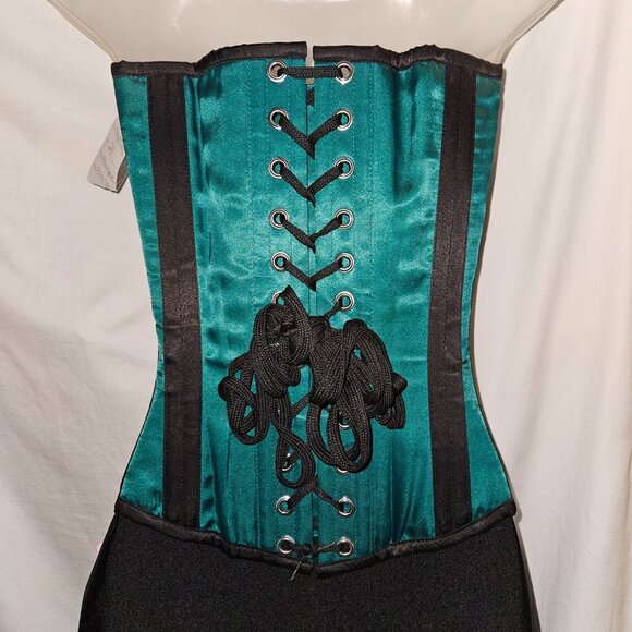 NWT GREEN 24" Night Owl Steel Boned Tight Lacing Corset SMALL - Picture 6 of 15